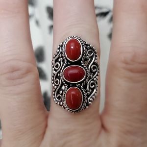 New Coral 925 Silver Statement Ring.